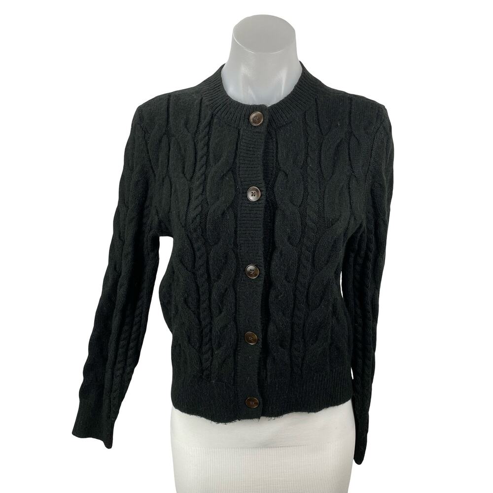 Ann Taylor LOFT Black Cable Knit Long Sleeve Button Down Cardigan Sweater Top S